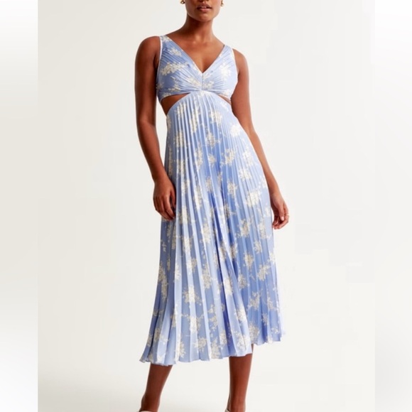 Abercrombie & Fitch Dresses & Skirts - Abercrombie Fitch A&F Giselle satin pleated cutout blue pattern maxi midi NWT